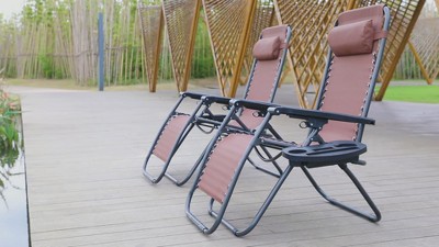 Gray Foldable Zero Gravity Outdoor Lounge Chairs with Cushions, Set of 2