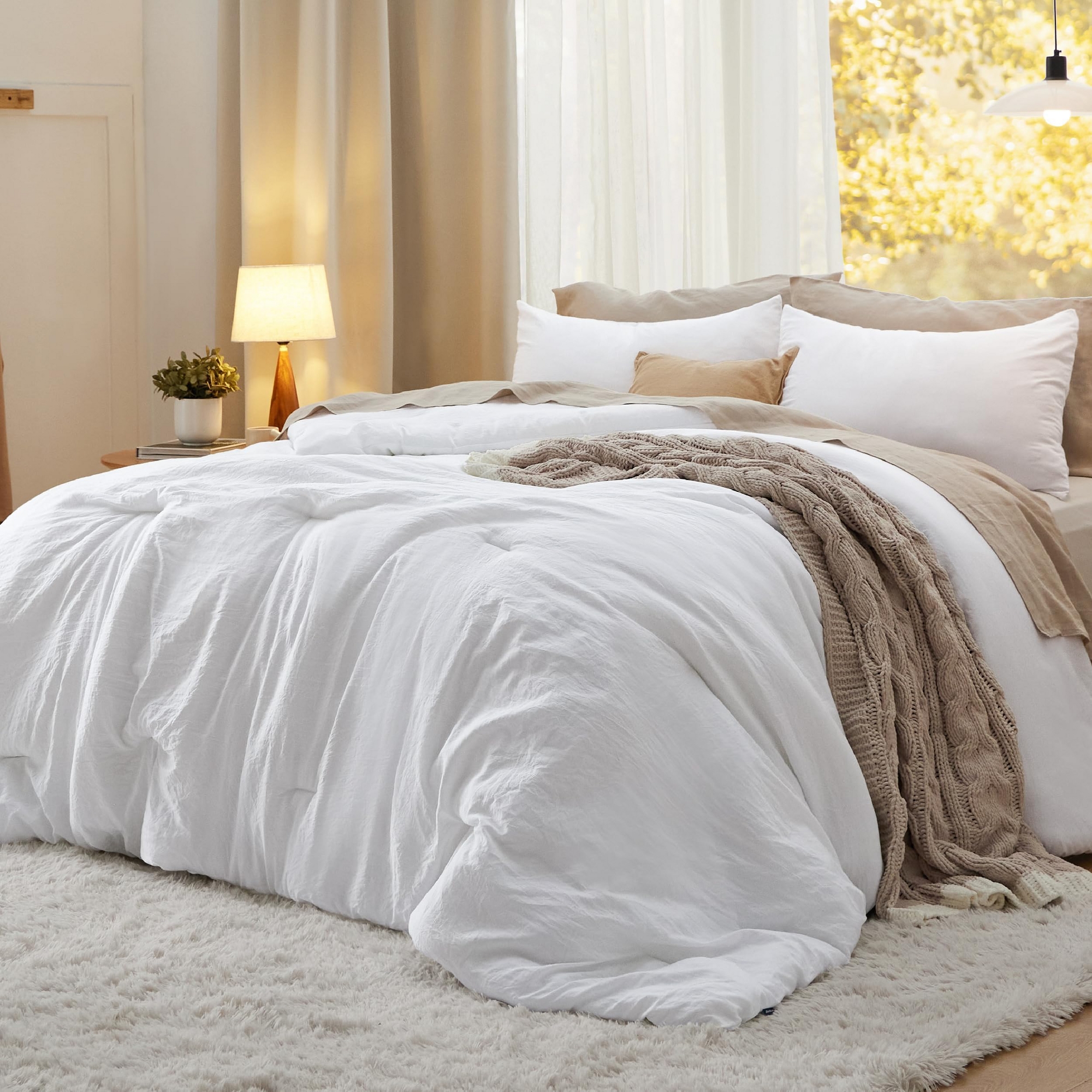 Bedsure Queen Size Comforter Set White Soft Prewashed Bedding for All Seasons 3 Pieces GentleSoft™ Warm Down Alternative Bed Set Valentine Gift