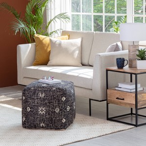 Tamarindo Pouf Black/White - Anji Mountain: Square Medallion Footstool, Fair Trade Certified - 1 of 4