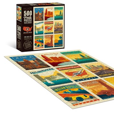 Americanflat 500 Piece Jigsaw Puzzle, 18x24 Inches, "American Travel Midwest" Art by Anderson Design Group