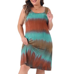 Agnes Orinda Women's Plus Size Tie Dye Sleeveless Beach Round Neck Casual Tank Sundresses - 1 of 4