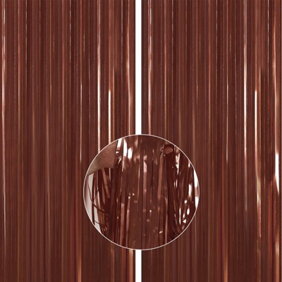 PartyWoo Fringe Curtain Metallic Brown Tinsel 3.3x6.6 Feet 2 pcs