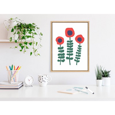 Red Flowers Abstract Canvas Art with Natural Frame