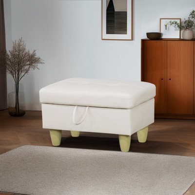 DOMETOUR Faux Leather Ottoman for Living Room White