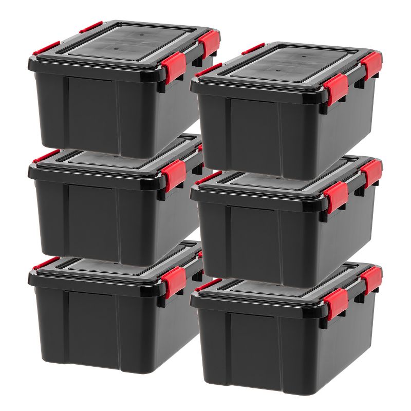 IRIS USA WeatherPro™ Bin Tote Organizing Container, Black/Red, 1 of 9