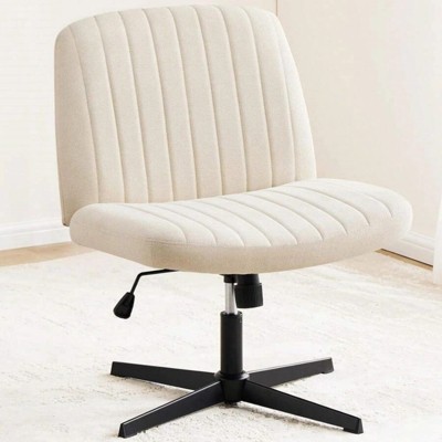 RISOKEYS Armless Wide Desk Chair With Criss Cross Legs,No Wheels, Swivel Vanity Height Adjustable Fabric Modern Computer Task Seating For Home