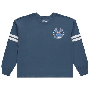 Ladies Lilo and Stitch Shirt - Classic Lilo and Stitch - Disney Lilo and Stitch Varsity Stripe Sleeve Athletic Long Sleeve Tee - 1 of 4