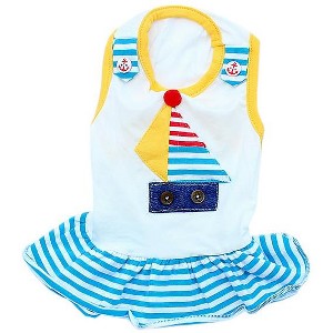 Parisian Pet 'Boat Dress' for Dogs and Cats, Designer Dog Dress, Tropical Apparel, Yellow Blue Red White - 1 of 1