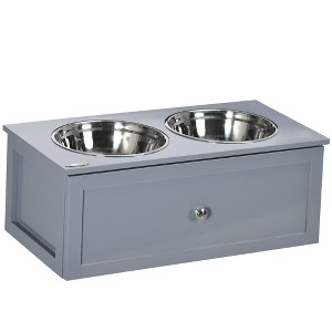 PawHut Elevated Dog Bowls, Raised Dog Bowl Stand with Storage, 2 Stainless Steel Bowls, Pet Feeding Station for Medium Dogs, Indoor Use, Gray - 1 of 4