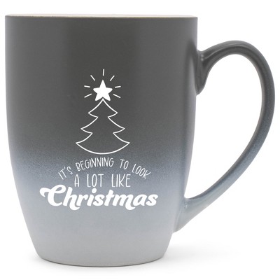 Elanze Designs It's Beginning To Look A Lot Like Christmas Two Toned Ombre Matte Gray and White 12 ounce Ceramic Stoneware Coffee Cup Mug