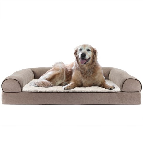 Furhaven Faux Fleece & Chenille Soft Woven Cooling Gel Sofa Dog Bed ...