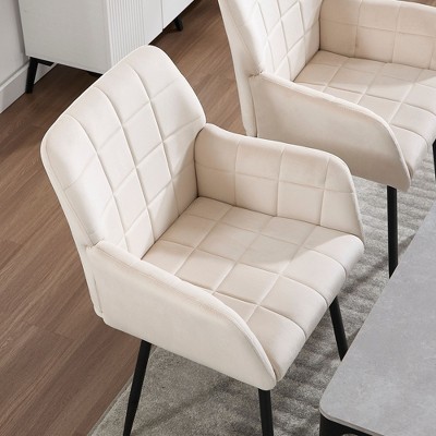 Kumasinova 17.7"H Luxury Velvet Dining Chairs Set of 1/2,Upholstered Kitchen Chairs with Armrest&Metal Legs,Versatile Vanity Chairs
