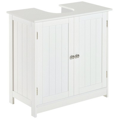 kleankin 24 Bathroom Under Sink Cabinet with Storage Pedestal Sink Cabinet  Adjustable Shelf and Open Bottom Shelf Grey