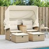 vidaXL Patio Sofa 2-Seater with Canopy and Stools Beige Poly Rattan - 3 of 4