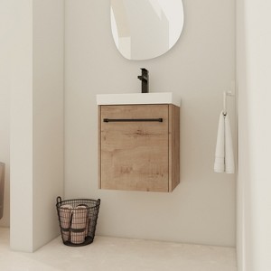 GDFStudio Zebulon Small Wall-Mounted Bathroom Vanity with Ceramic Sink and Mental Handle - 1 of 4