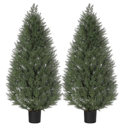 5 ft Artificial Topiary Trees, Outdoor Artificial Cedar Tree Set of 2, UV Resistant Faux Cedar Trees for Front Porch Door Indoor Outdoor, Green
