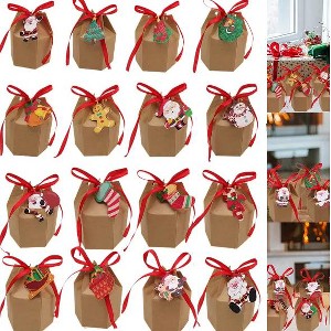 Hachikiko 24-Pack Christmas Gift Boxes with Ribbon & Tags, Santa Claus Reindeer Snowman Designs for Holiday Cookies Candy Party Favors - 1 of 4
