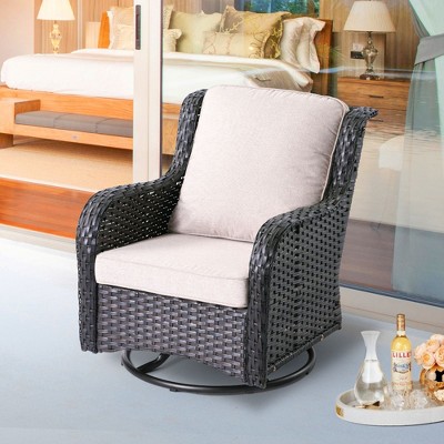 brown wicker+beige cushion