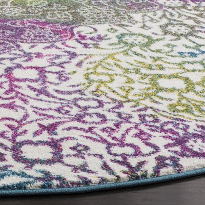 Ivory Fuchsia Square Synthetic Hand-Knotted Area Rug