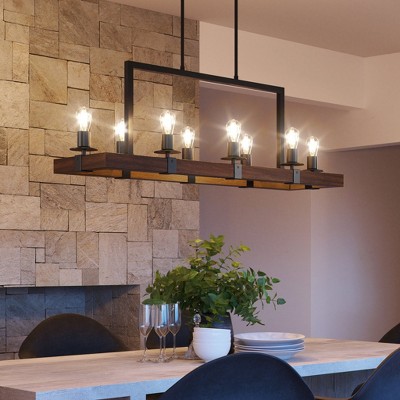 Urban Ambiance Luxury Modern Farmhouse Chandelier,  15''H x 44''W,  Matte Black & Rich Walnut Finish, UFS2011
