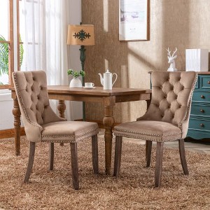 CAVINAS Modern High Back Tufted Solid Wood Dining Chair, Velvet Upholstered Seating for Dining with Nailhead Trim (set of 2) - 1 of 4