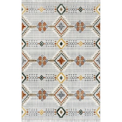 Nuloom Asta Geometric 5x8 Indoor Area Rug for Living Room Bedroom Dining Room Kitchen, Light Grey/Ivory