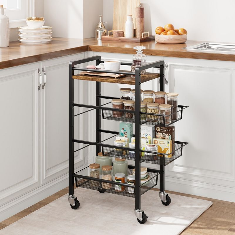 Whizmax 4 Tier Kitchen Storage Cart with Pull Out,Rolling Cart with Wheels, Snack Cart, Utility Cart On Wheels, Mobile Skinny Shelf for Small Spaces, 1 of 9