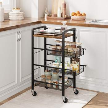 Whizmax 4 Tier Kitchen Storage Cart with Pull Out,Rolling Cart with Wheels, Snack Cart, Utility Cart On Wheels, Mobile Skinny Shelf for Small Spaces