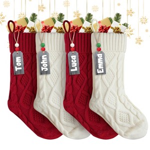 Aoibox 4 Pack 18 Inch Large Knit Christmas Stockings Burgundy Red and White Soft Acrylic Holiday Decor for Fireplace or Mantel - 1 of 4