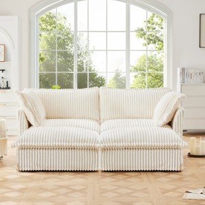 Slipcovered Sectional Sofa, 2 Seater Sofa with Removable Cover, Sofa with Convertible Ottoman, Corduroy Fabric Sectional Sofas-Cuddlewood - 1 of 4
