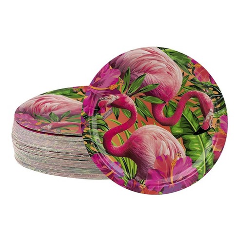 17cm Hot Pink Gold Flamingos Aloha Tropical Party Paper Plates 