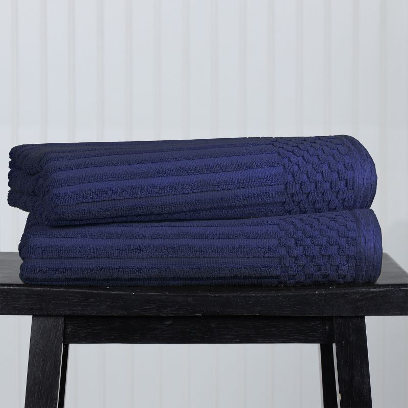 Plush Cotton Ribbed Checkered Border Medium Weight Towel Set by Blue Nile Mills, 3 of 8
