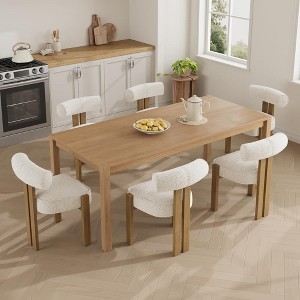 Modern Boucle Dining Room Chairs Set of 2, Upholstered Dining Chairs with Rubber Wood Legs and Ergonomic Curved Back for Dining Room or Living Room - 1 of 4