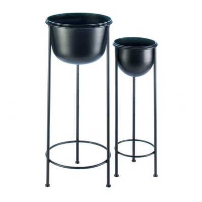 13.3" Indoor/Outdoor Metal Bucket Plant Stand Set Black - Zings & Thingz