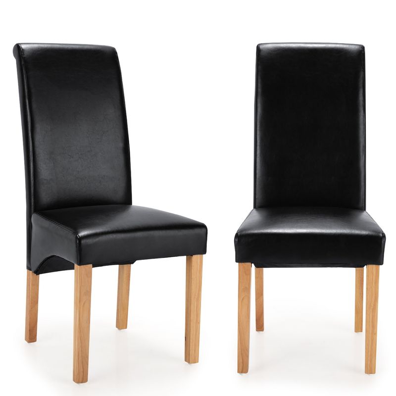 Set of 2 Dining Chairs Upholstered Padded Side Chairs w/ Rubber Wood Legs Black\Beige, 1 of 10