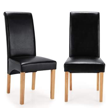 Set of 2 Dining Chairs Upholstered Padded Side Chairs w/ Rubber Wood Legs Black\Beige
