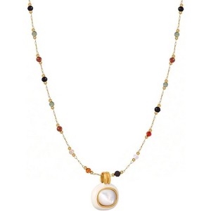 Clotth Women's Pendant Necklace Beaded Natural Stones with Pendant -18K Gold-Plated Non-tarnish Necklace 18" + 2” - 1 of 4