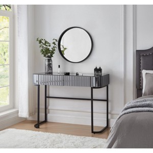 TOBILI Mirrored Makeup Vanity Table with Stainless Steel Base, Mirrored Console Dressing Table with 2 Drawers,Gray - 1 of 4