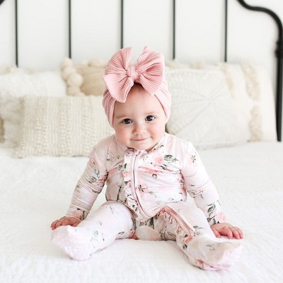 Infant Vintage Pink Rose Footie Ruffled Zippered One Piece - Posh Peanut