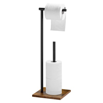 Oumilen Freestanding Toilet Paper Holder Stand with Wood Base
