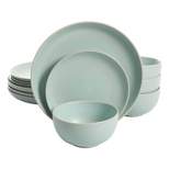 Gibson Rockaway Coupe 12 Piece Durable Matte Glaze Stoneware Dinnerware Set with Plates and Bowls, Microwave and Dishwasher Ready, Teal