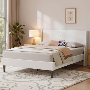 VECELO Upholstered Full/Queen Size Bed Frame with Headboard & Wingback, Platform Bed with USB & Type-C Ports - 1 of 4