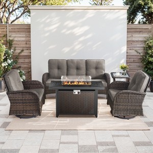 Buenhomino 5PCS Outdoor Patio Furniture Set with Fire Pit,Wicker Patio Conversation Sets with 43" Propane Fire Pit Table,Swivel Rocking Chairs - 1 of 4
