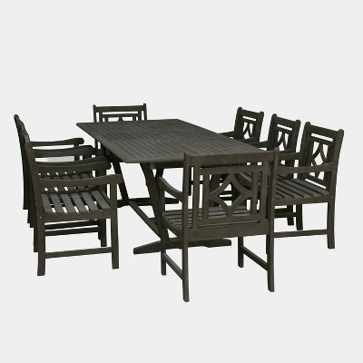 Renaissance 9pc Wood Extendable Outdoor Patio Dining Set - Gray - Vifah
