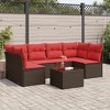 vidaXL 7 Piece Patio Sofa Set with Cushions Brown Poly Rattan - Brown and Red With Table - 2 of 4