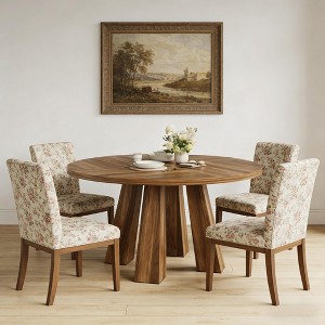 47" Wood Round Dining Room Table with Sturdy Base for Living Room, Apartment - 1 of 4