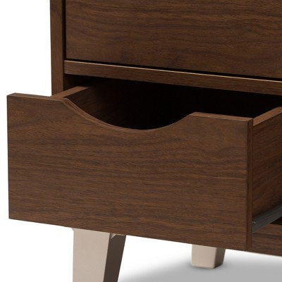 Walnut Wood & Light Gray Fabric 3-Drawer Shoe Storage Bench