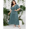 BLUEMING Summer Maxi Dress for Plus Size Women Tie Wasit Surplice Dress Flutter Sleeve A-Line Dress - 3 of 4
