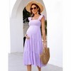 Maternity Dress Square Neck Sleeveless Smocked Ruffle Sleeve Baby Shower Photoshoot Summer Midi Dresses - 4 of 4
