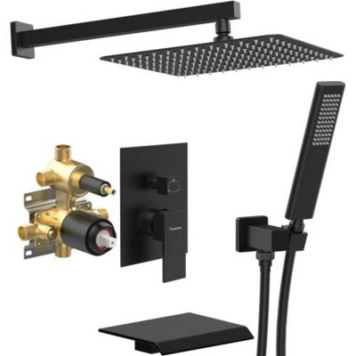 Male NPT Folding Bathtub Shower Faucet Set, Rain Shower Head System with Bath Tub Faucet and Handheld Shower for Bathroom